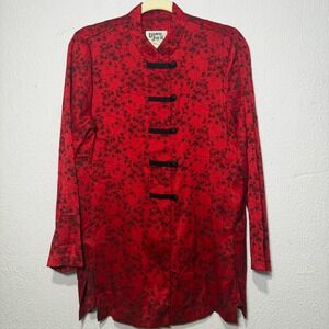 Vintage Dawn Joy II Red Floral Mandarin Collar Frog Closure Jacket Size 16P